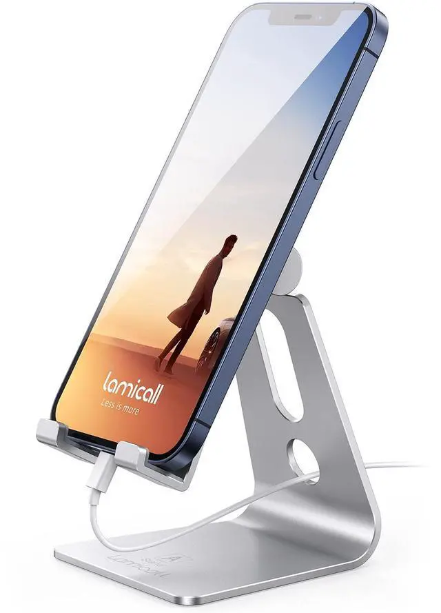 Main image of Adjustable Cell Phone Stand, Desk Phone Holder, Cradle, Dock, for iPhone 16 15 14 13 12 Mini 11 Pro Xs Max XR X 8 7 6 Plus SE, Office Accessories,Smartphone - Silver