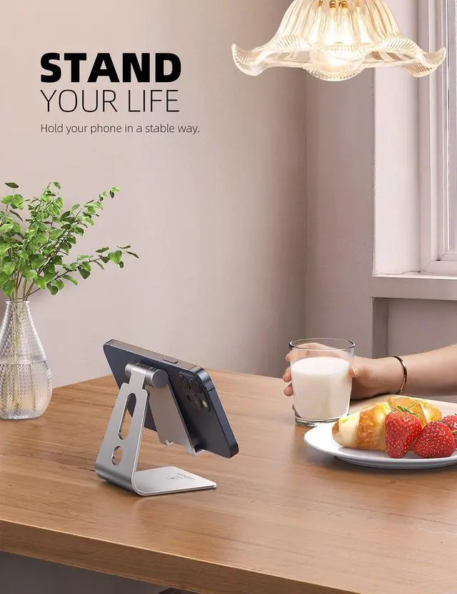 Alt view image 2 of 7 - Adjustable Cell Phone Stand, Desk Phone Holder, Cradle, Dock, for iPhone 16 15 14 13 12 Mini 11 Pro Xs Max XR X 8 7 6 Plus SE, Office Accessories,Smartphone - Silver