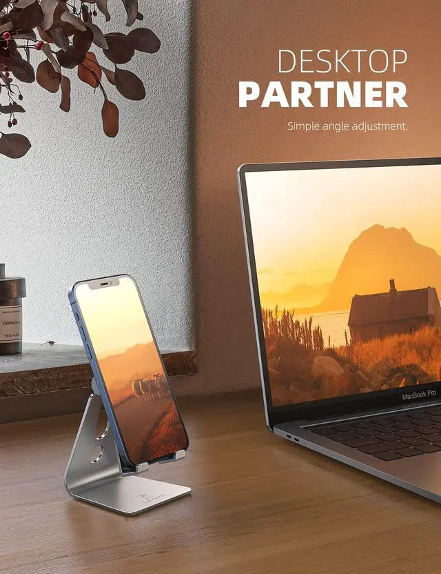 Alt view image 3 of 7 - Adjustable Cell Phone Stand, Desk Phone Holder, Cradle, Dock, for iPhone 16 15 14 13 12 Mini 11 Pro Xs Max XR X 8 7 6 Plus SE, Office Accessories,Smartphone - Silver