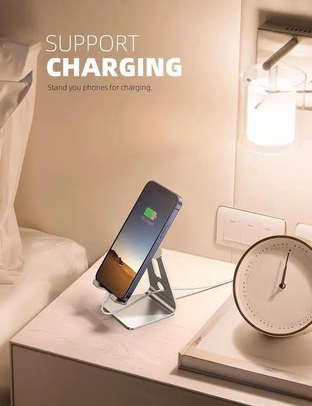 Alt view image 4 of 7 - Adjustable Cell Phone Stand, Desk Phone Holder, Cradle, Dock, for iPhone 16 15 14 13 12 Mini 11 Pro Xs Max XR X 8 7 6 Plus SE, Office Accessories,Smartphone - Silver