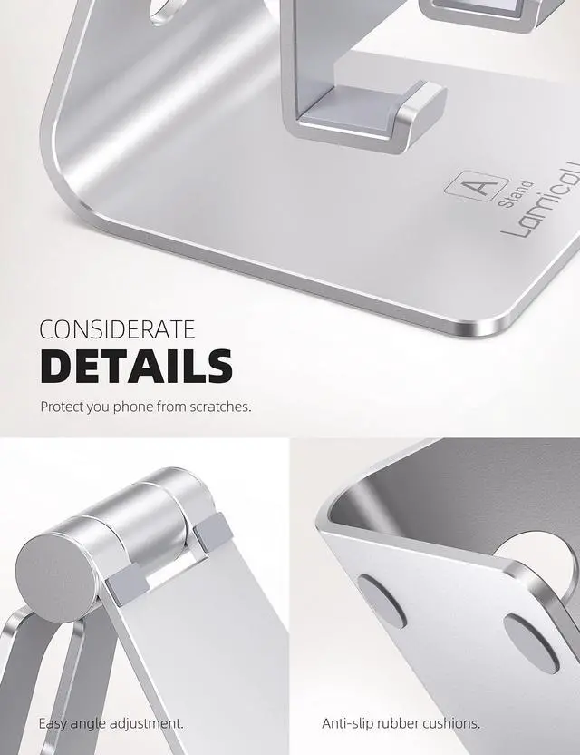 Alt view image 6 of 7 - Adjustable Cell Phone Stand, Desk Phone Holder, Cradle, Dock, for iPhone 16 15 14 13 12 Mini 11 Pro Xs Max XR X 8 7 6 Plus SE, Office Accessories,Smartphone - Silver