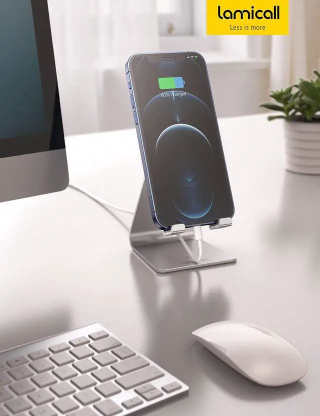Alt view image 7 of 7 - Adjustable Cell Phone Stand, Desk Phone Holder, Cradle, Dock, for iPhone 16 15 14 13 12 Mini 11 Pro Xs Max XR X 8 7 6 Plus SE, Office Accessories,Smartphone - Silver