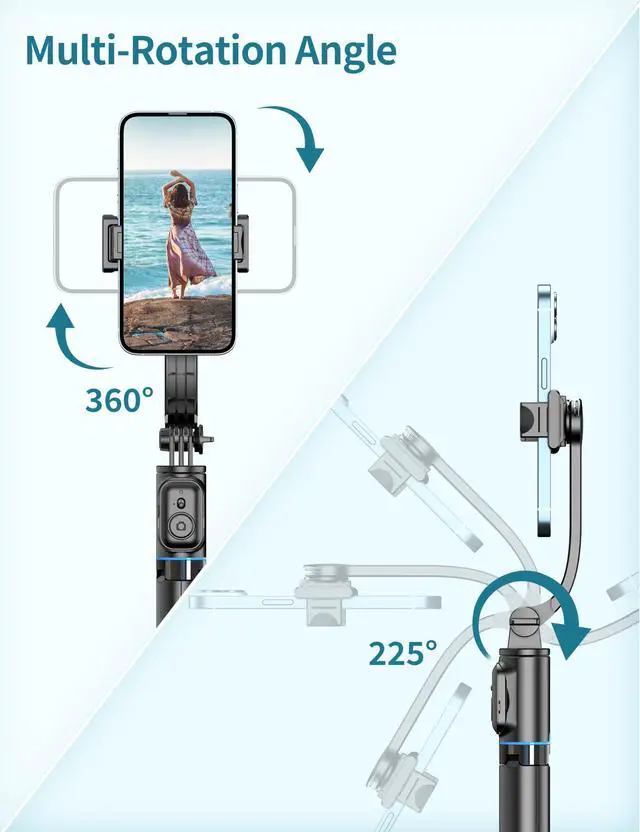 Alt view image 7 of 7 - Selfie Stick, 41'' Extendable Phone Tripod Stand with Phone Holder & Detachable Remote, 360° Rotation Selfie Stick Tripod for Cell Phone Compatible with iPhone, Android, Samsung