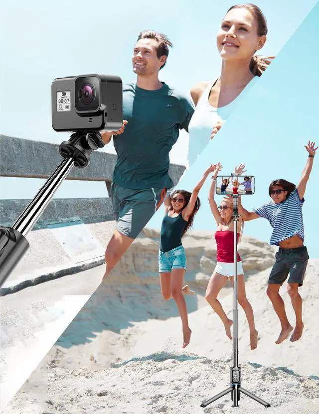 Alt view image 3 of 7 - Selfie Stick, 41'' Extendable Phone Tripod Stand with Phone Holder & Detachable Remote, 360° Rotation Selfie Stick Tripod for Cell Phone Compatible with iPhone, Android, Samsung