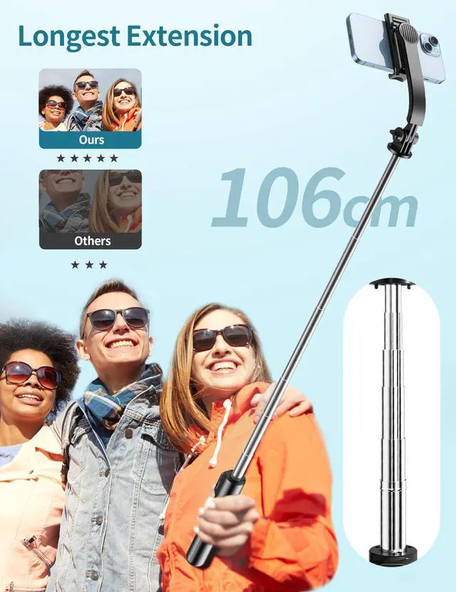 Alt view image 6 of 7 - Selfie Stick, 41'' Extendable Phone Tripod Stand with Phone Holder & Detachable Remote, 360° Rotation Selfie Stick Tripod for Cell Phone Compatible with iPhone, Android, Samsung