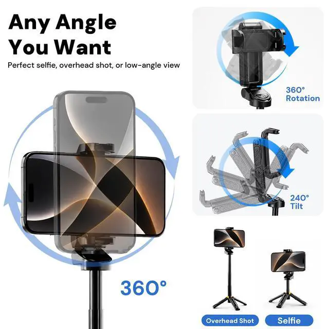 Alt view image 3 of 7 - Mini Selfie Stick Tripod, 4" Pocket-Sized Selfie Stick with Bluetooth Remote, 4-Leg Reinforced Stand, 360° Rotation, 3.8 oz Lightweight for iPhone/Android, Ideal for Travel/Live Stream/Vlog