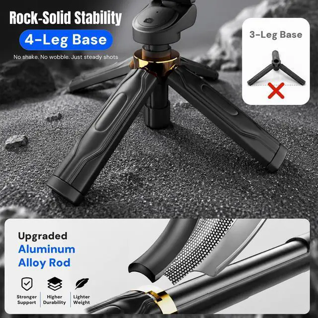 Alt view image 7 of 7 - Mini Selfie Stick Tripod, 4" Pocket-Sized Selfie Stick with Bluetooth Remote, 4-Leg Reinforced Stand, 360° Rotation, 3.8 oz Lightweight for iPhone/Android, Ideal for Travel/Live Stream/Vlog
