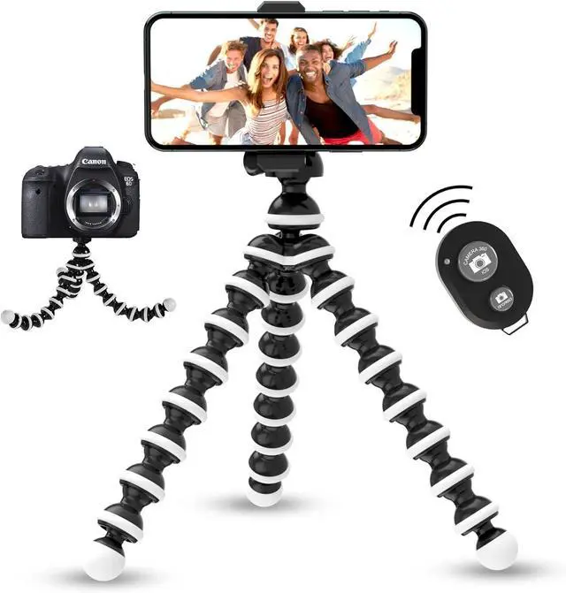 Main image of 10" Octopus Flexible Tripod for iPhone Android and Camera with Screw Quick Release Plate, Universal Phone Tripod, Mount Wireless Camera Remote Shutter Live Streaming Content Creator Essentials