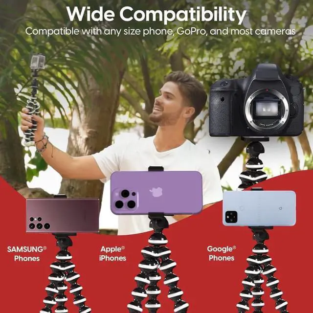 Alt view image 3 of 6 - 10" Octopus Flexible Tripod for iPhone Android and Camera with Screw Quick Release Plate, Universal Phone Tripod, Mount Wireless Camera Remote Shutter Live Streaming Content Creator Essentials