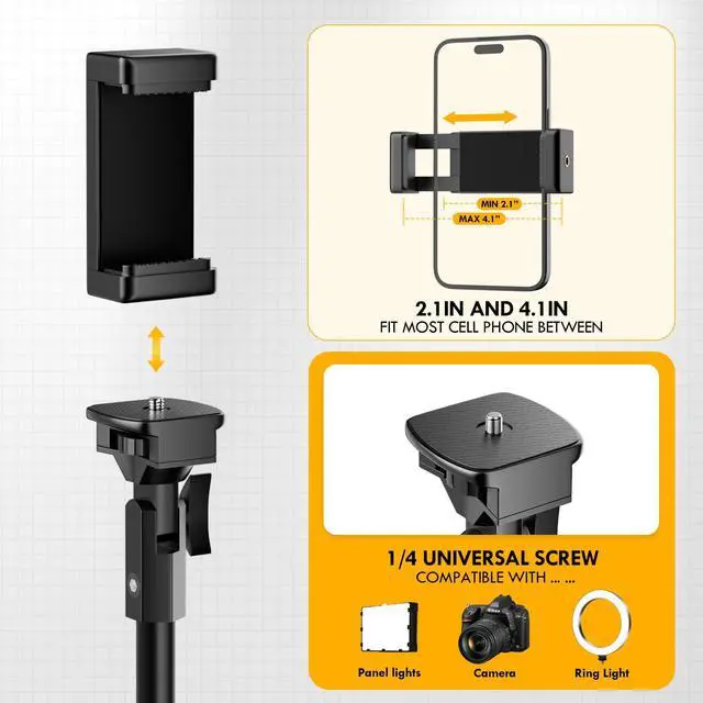 Alt view image 4 of 7 - 52 Cell Phone Tripod Stand for iPhone, Adjustable Floor Cellphone Tri Pod Holder with Remote, Portable Smartphone Compact Travel Selfie Stick for Video Recording Camera Ring Light Filming