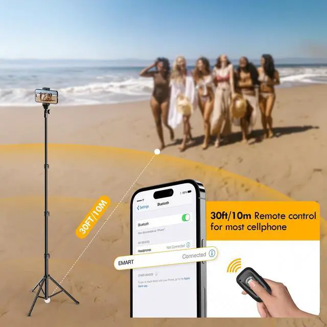 Alt view image 3 of 7 - 52 Cell Phone Tripod Stand for iPhone, Adjustable Floor Cellphone Tri Pod Holder with Remote, Portable Smartphone Compact Travel Selfie Stick for Video Recording Camera Ring Light Filming