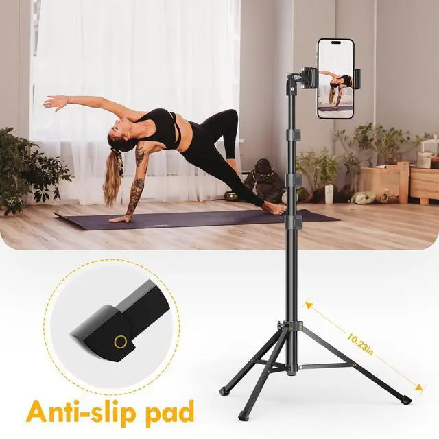 Alt view image 7 of 7 - 52 Cell Phone Tripod Stand for iPhone, Adjustable Floor Cellphone Tri Pod Holder with Remote, Portable Smartphone Compact Travel Selfie Stick for Video Recording Camera Ring Light Filming