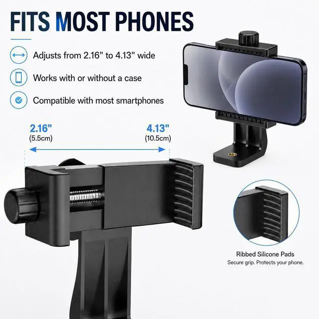 Alt view image 2 of 7 - Cell Phone Tripod Mount Holder, Smartphone Tripod Cell Phone Holder Mount Adapter Clip, Digtal Camera Bracket Selfie Lens Monopod Adjustable Ring Light for Camcorder,Compatible for Most Cellphones