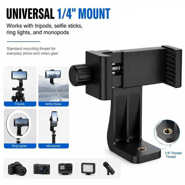 Alt view image 4 of 7 - Cell Phone Tripod Mount Holder, Smartphone Tripod Cell Phone Holder Mount Adapter Clip, Digtal Camera Bracket Selfie Lens Monopod Adjustable Ring Light for Camcorder,Compatible for Most Cellphones