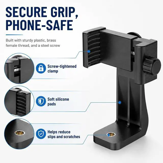 Alt view image 6 of 7 - Cell Phone Tripod Mount Holder, Smartphone Tripod Cell Phone Holder Mount Adapter Clip, Digtal Camera Bracket Selfie Lens Monopod Adjustable Ring Light for Camcorder,Compatible for Most Cellphones
