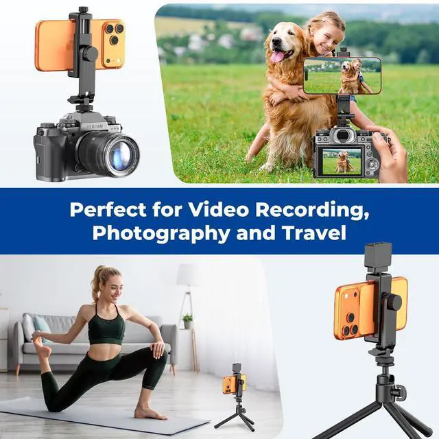 Alt view image 3 of 7 - Phone Tripod Mount with Remote Controller, New Universal Smartphone Mount Adapter with Cold Shoe, 360° Rotates Cell Phone Clip Clamp Holder, Compatible with iPhone, Samsung and All Phones