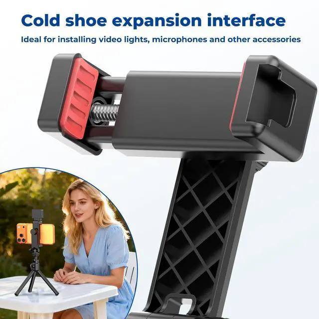 Alt view image 6 of 7 - Phone Tripod Mount with Remote Controller, New Universal Smartphone Mount Adapter with Cold Shoe, 360° Rotates Cell Phone Clip Clamp Holder, Compatible with iPhone, Samsung and All Phones