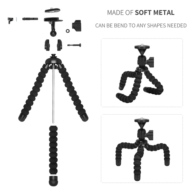 Alt view image 6 of 7 - Mini Cell Phone Flexible Tripod Holder, Adjustable Mobile Phone Mount, Universal Octopus Stand for iPhone, Samsung, Camera (S-Black)