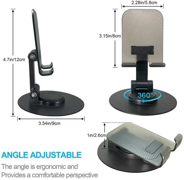 Alt view image 2 of 6 - Foldable Cell Phone Stand for Desk, Fully Adjustable Phone Holder for Desk Compatible with iPhone 16 15 14 13 12, Nintendo Switch, All Phones, (Black)