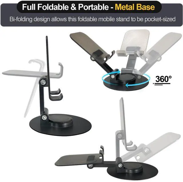 Alt view image 3 of 6 - Foldable Cell Phone Stand for Desk, Fully Adjustable Phone Holder for Desk Compatible with iPhone 16 15 14 13 12, Nintendo Switch, All Phones, (Black)