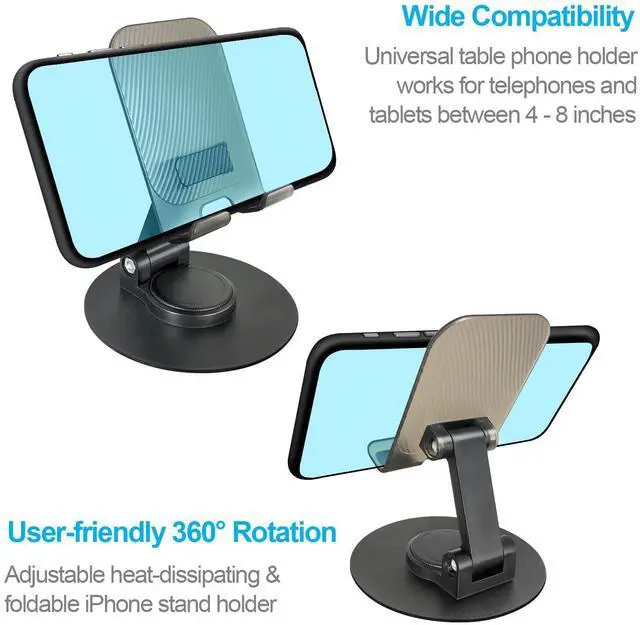 Alt view image 4 of 6 - Foldable Cell Phone Stand for Desk, Fully Adjustable Phone Holder for Desk Compatible with iPhone 16 15 14 13 12, Nintendo Switch, All Phones, (Black)