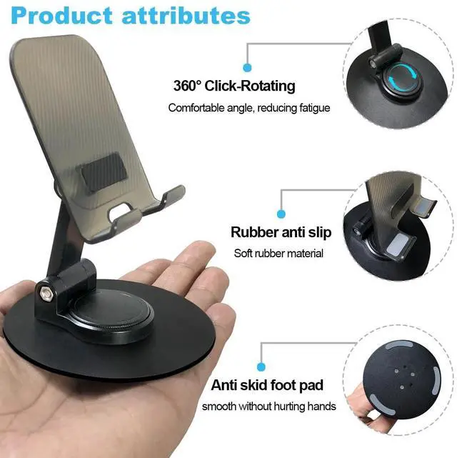 Alt view image 5 of 6 - Foldable Cell Phone Stand for Desk, Fully Adjustable Phone Holder for Desk Compatible with iPhone 16 15 14 13 12, Nintendo Switch, All Phones, (Black)