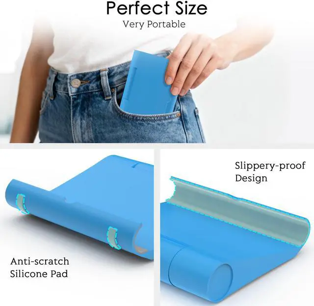 Alt view image 5 of 7 - Cell Phone Stand for Desk, Foldable and Adjustable Multi-Angle Holder Dock, Universal Compatibility for Most Phone and Tablet, Portable and Sturdy Design for Office and Home (Blue)