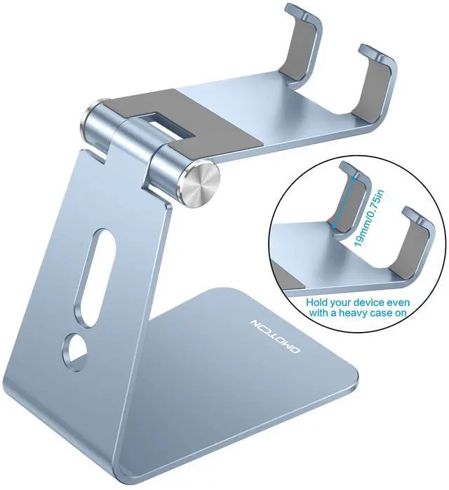 Alt view image 2 of 7 - Adjustable Cell Phone Stand, Aluminum Desktop Cellphone Stand with Anti-Slip Base and Convenient Charging Port, Fits All Smart Phones, Light Blue