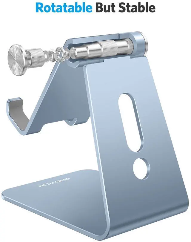 Alt view image 7 of 7 - Adjustable Cell Phone Stand, Aluminum Desktop Cellphone Stand with Anti-Slip Base and Convenient Charging Port, Fits All Smart Phones, Light Blue