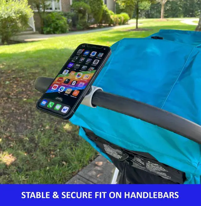 Alt view image 2 of 6 - Stroller Phone Holder, MagSafe Compatible Magnetic Phone Mount for Stroller Handlebar, Snap On Clamp Installs in Seconds, 360 Rotation, Fast Attach & Detach