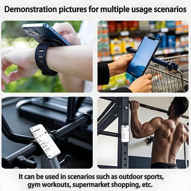 Alt view image 2 of 7 - Gym Fitness MagSafe Phone Mount , Magnetic Bar Mount, Adjustable Strap, Compatible with Gym Equipment, Stroller, Shopping Cart, Exercise Bikes, Steering Wheel. for iPhone 16pro Max,15, 14, 13 Series