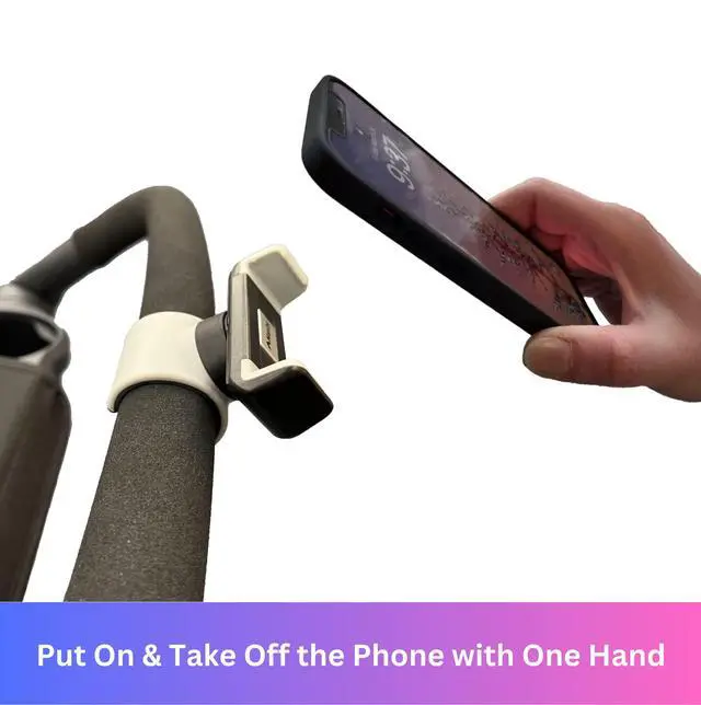 Alt view image 2 of 6 - Stroller Phone Holder for Handlebar, Universal Phone Mount with One-Hand Quick Release Clamp, 360° Rotating View, Secure Non-Slip Grip, Fits Most iPhone & Android Smartphones with Cases