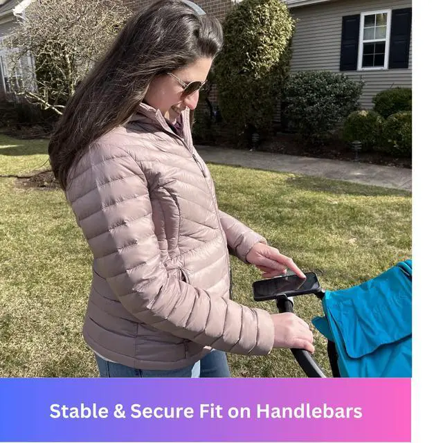 Alt view image 3 of 6 - Stroller Phone Holder for Handlebar, Universal Phone Mount with One-Hand Quick Release Clamp, 360° Rotating View, Secure Non-Slip Grip, Fits Most iPhone & Android Smartphones with Cases