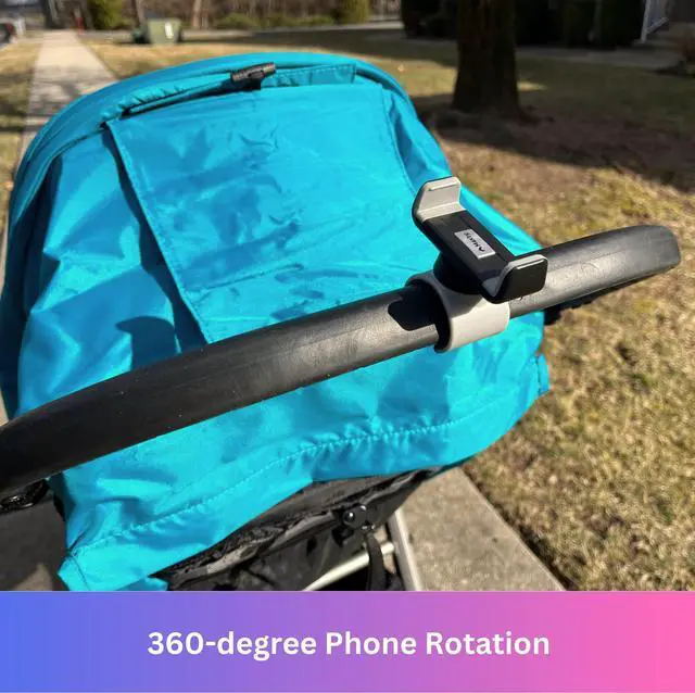 Alt view image 4 of 6 - Stroller Phone Holder for Handlebar, Universal Phone Mount with One-Hand Quick Release Clamp, 360° Rotating View, Secure Non-Slip Grip, Fits Most iPhone & Android Smartphones with Cases