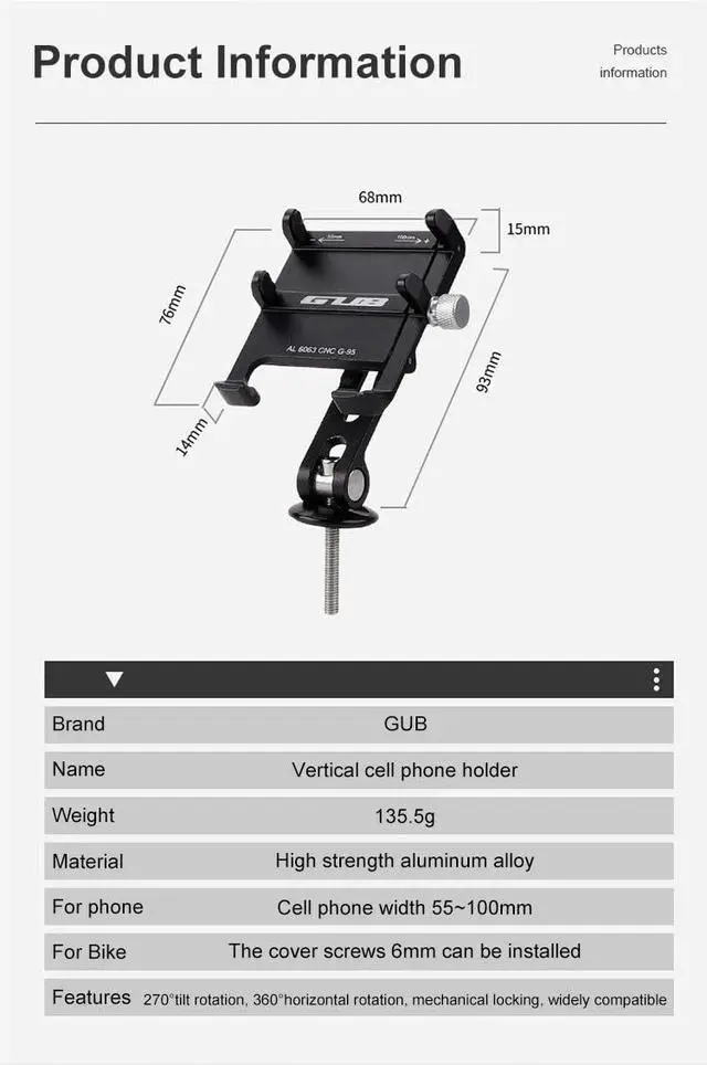 Alt view image 2 of 7 - G-95 Bicycle Stem Cellphone Mount Aluminum Alloy Handlebar Mobilephone Support Adjustable Bottom Bracket with Bottom Holder