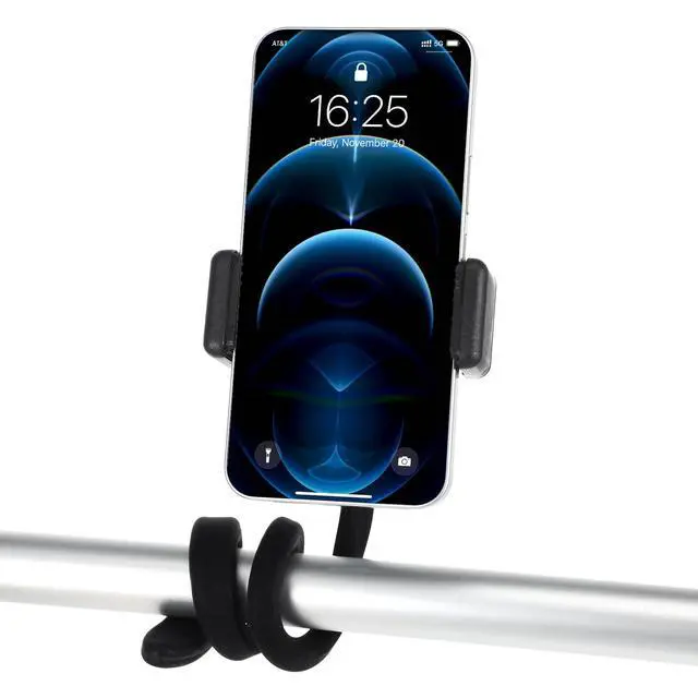Alt view image 2 of 7 - Stroller Phone Holder for Parent Portable Stroller Phone Holder Mount Universal 17inch Length Flexible Gooseneck Phones Stand with Non-skidding Arm Grip Angle Adjustable for Wheelchair Treadmill