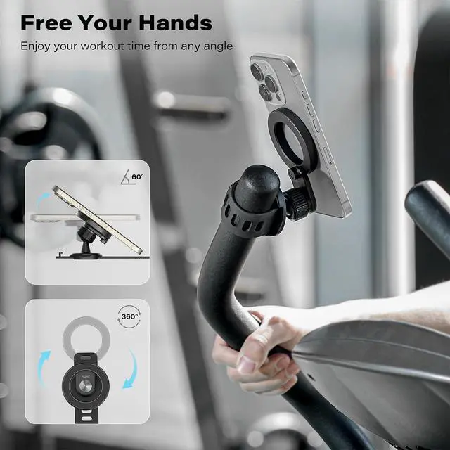 Alt view image 5 of 7 - Phone Holder for Peloton Bike, Stroller Phone Holder with Strong Magnets, Rotatable & Foldable Magnetic Phone Mount for Shopping Cart, Treadmill, Exercise Bike, Compatible with iPhone & Android