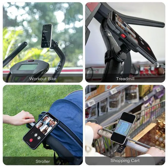 Alt view image 6 of 7 - Phone Holder for Peloton Bike, Stroller Phone Holder with Strong Magnets, Rotatable & Foldable Magnetic Phone Mount for Shopping Cart, Treadmill, Exercise Bike, Compatible with iPhone & Android