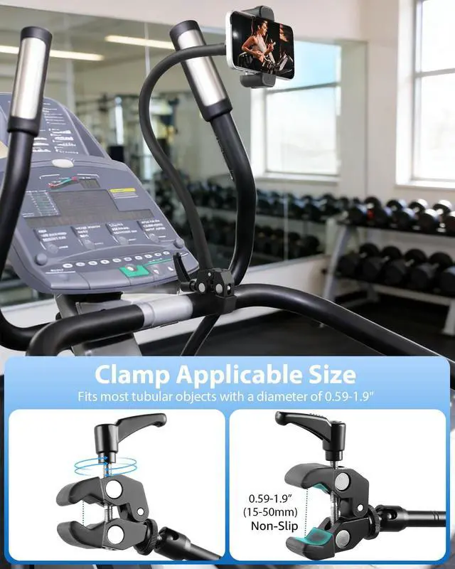 Alt view image 4 of 7 - Mic Stand Phone Holder, 17.7" Flexible Gooseneck Phone Holder, 360° Adjustable Phone Mount for Music Stand/Stroller/Treadmill/Spin Bike/Exercise Bicycle, Compatible with 4-7" iPhone/Android Devices