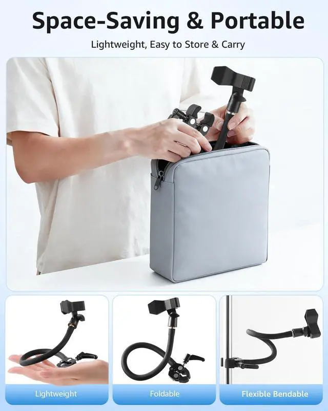 Alt view image 6 of 7 - Mic Stand Phone Holder, 17.7" Flexible Gooseneck Phone Holder, 360° Adjustable Phone Mount for Music Stand/Stroller/Treadmill/Spin Bike/Exercise Bicycle, Compatible with 4-7" iPhone/Android Devices