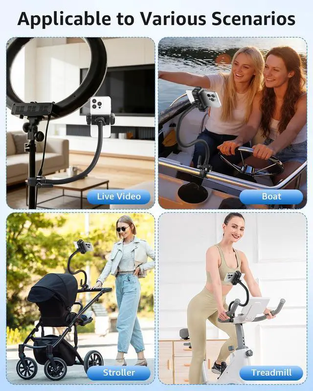 Alt view image 7 of 7 - Mic Stand Phone Holder, 17.7" Flexible Gooseneck Phone Holder, 360° Adjustable Phone Mount for Music Stand/Stroller/Treadmill/Spin Bike/Exercise Bicycle, Compatible with 4-7" iPhone/Android Devices