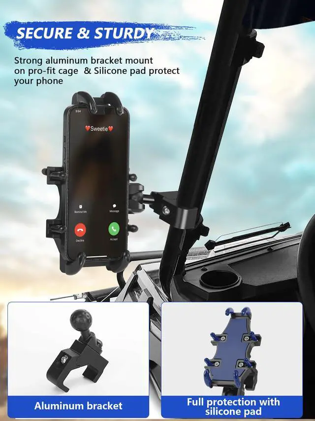 Alt view image 4 of 7 - UTV Phone Mount Compatible with Polaris Ranger General Defender