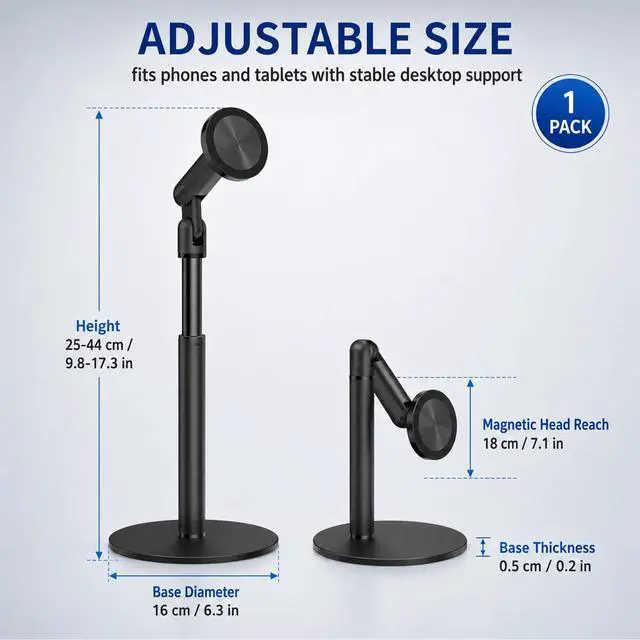 Alt view image 2 of 6 - Magnetic Phone Stand,2 In 1 Adjustable Phone Stand For Desk Magnetic,360 Rotating Magnetic Phone Stand For Desk Aluminum Phone Holder For Magsafe, Compatible Iphone 17 16 15 14 13 12 Pro Max And Ipad