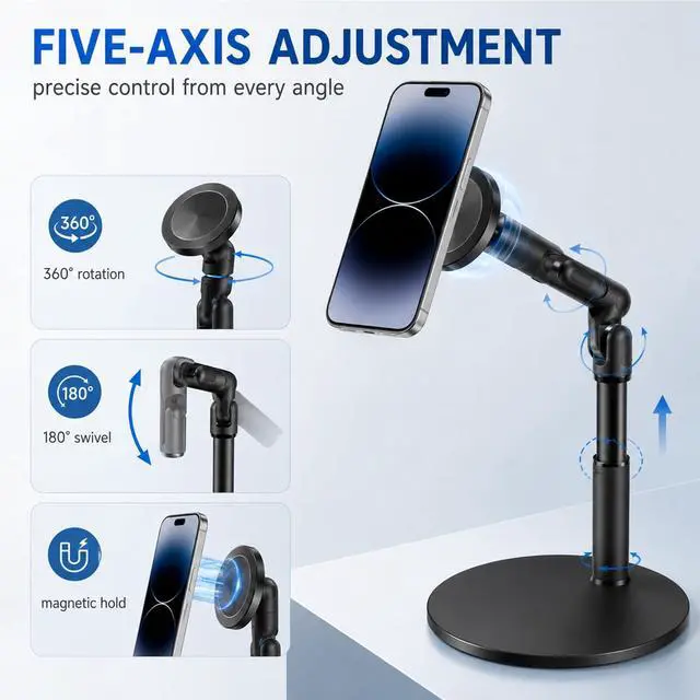 Alt view image 3 of 6 - Magnetic Phone Stand,2 In 1 Adjustable Phone Stand For Desk Magnetic,360 Rotating Magnetic Phone Stand For Desk Aluminum Phone Holder For Magsafe, Compatible Iphone 17 16 15 14 13 12 Pro Max And Ipad