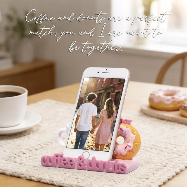 Alt view image 2 of 7 - Coffee & Donuts Phone Stand - Cute Resin Phone Holder for Desk, Bedside Table, and Kitchen Counter, Adjustable Vertical & Horizontal Display, Fun Gift for Coffee Lovers, Women, and Teens