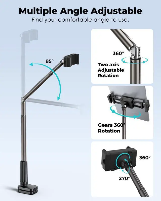 Alt view image 3 of 6 - Tablet Holder Stand, Phone/Kindle Holder with Flexible Aluminum Alloy Long Arm, C Clamp for Headboard Bedside&Table, Compatible with 3.5-11" iPad,Kindle, iPhone 15 14 Plus/Pro Max,B