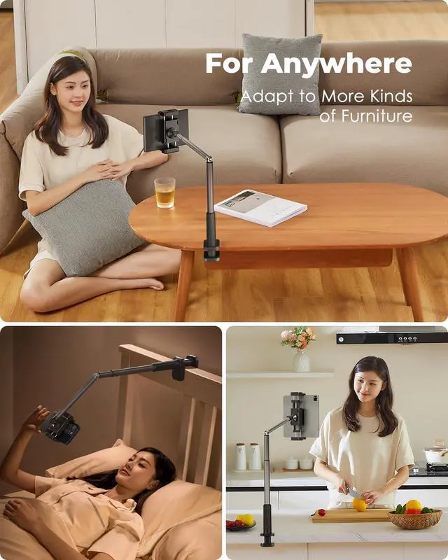Alt view image 6 of 6 - Tablet Holder Stand, Phone/Kindle Holder with Flexible Aluminum Alloy Long Arm, C Clamp for Headboard Bedside&Table, Compatible with 3.5-11" iPad,Kindle, iPhone 15 14 Plus/Pro Max,B