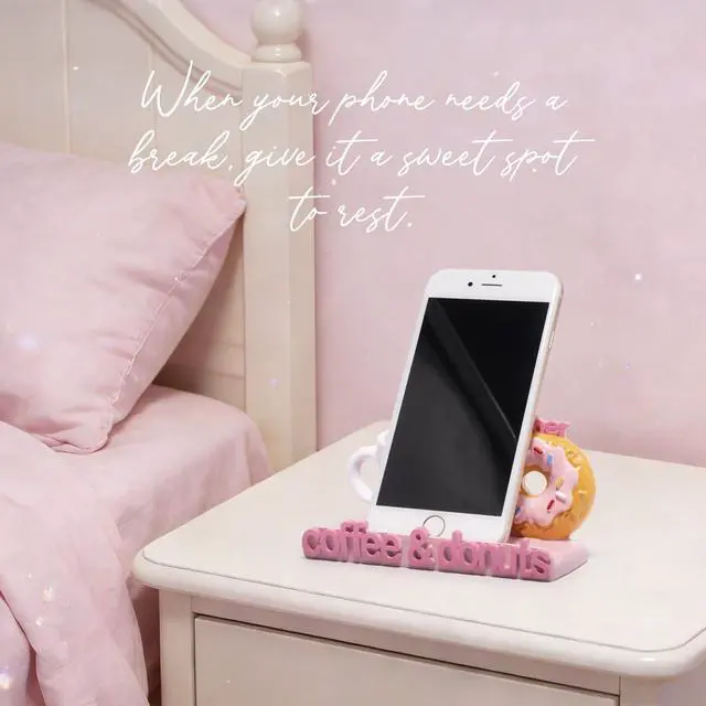 Alt view image 4 of 7 - Coffee & Donuts Phone Stand - Cute Resin Phone Holder for Desk, Bedside Table, and Kitchen Counter, Adjustable Vertical & Horizontal Display, Fun Gift for Coffee Lovers, Women, and Teens