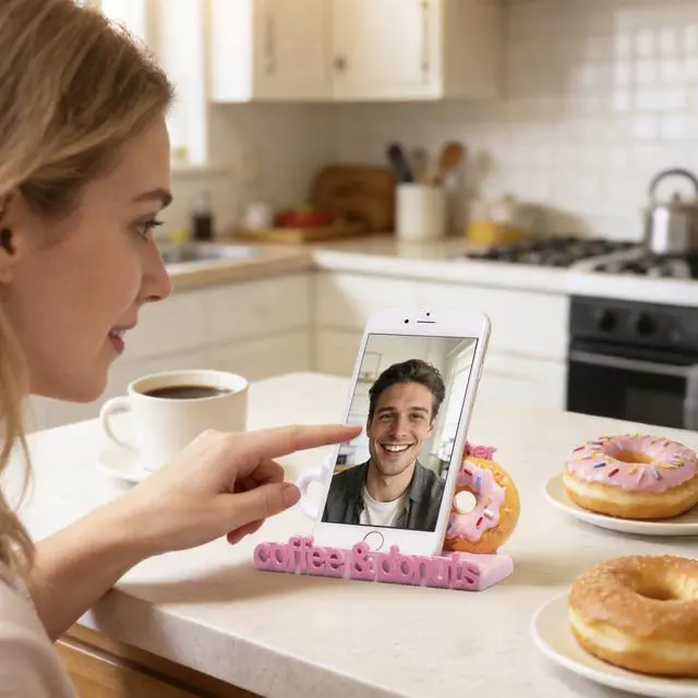 Alt view image 5 of 7 - Coffee & Donuts Phone Stand - Cute Resin Phone Holder for Desk, Bedside Table, and Kitchen Counter, Adjustable Vertical & Horizontal Display, Fun Gift for Coffee Lovers, Women, and Teens