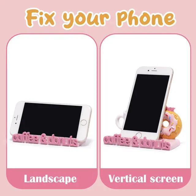 Alt view image 3 of 7 - Coffee & Donuts Phone Stand - Cute Resin Phone Holder for Desk, Bedside Table, and Kitchen Counter, Adjustable Vertical & Horizontal Display, Fun Gift for Coffee Lovers, Women, and Teens